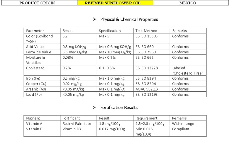 REFINED SUNFLOWER OIL